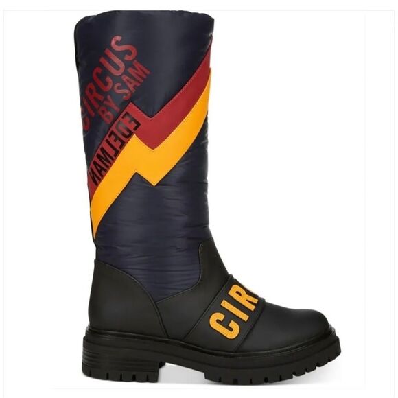 Sam Edelman Mid-Calf Flat Puffer Boots Womens Sz 6.5 Navy Yellow Water Resistant - Picture 3 of 14